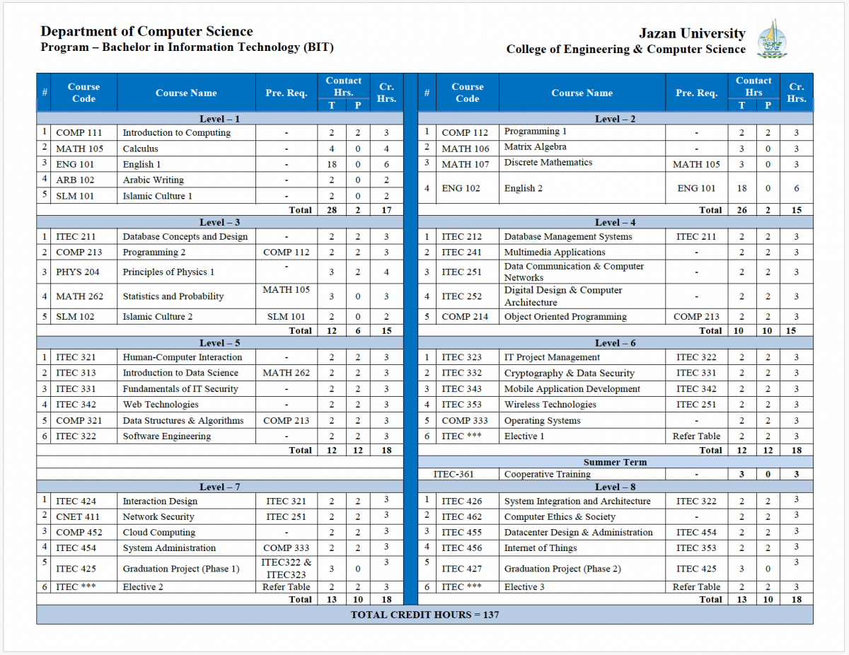 BIT-Program study plan