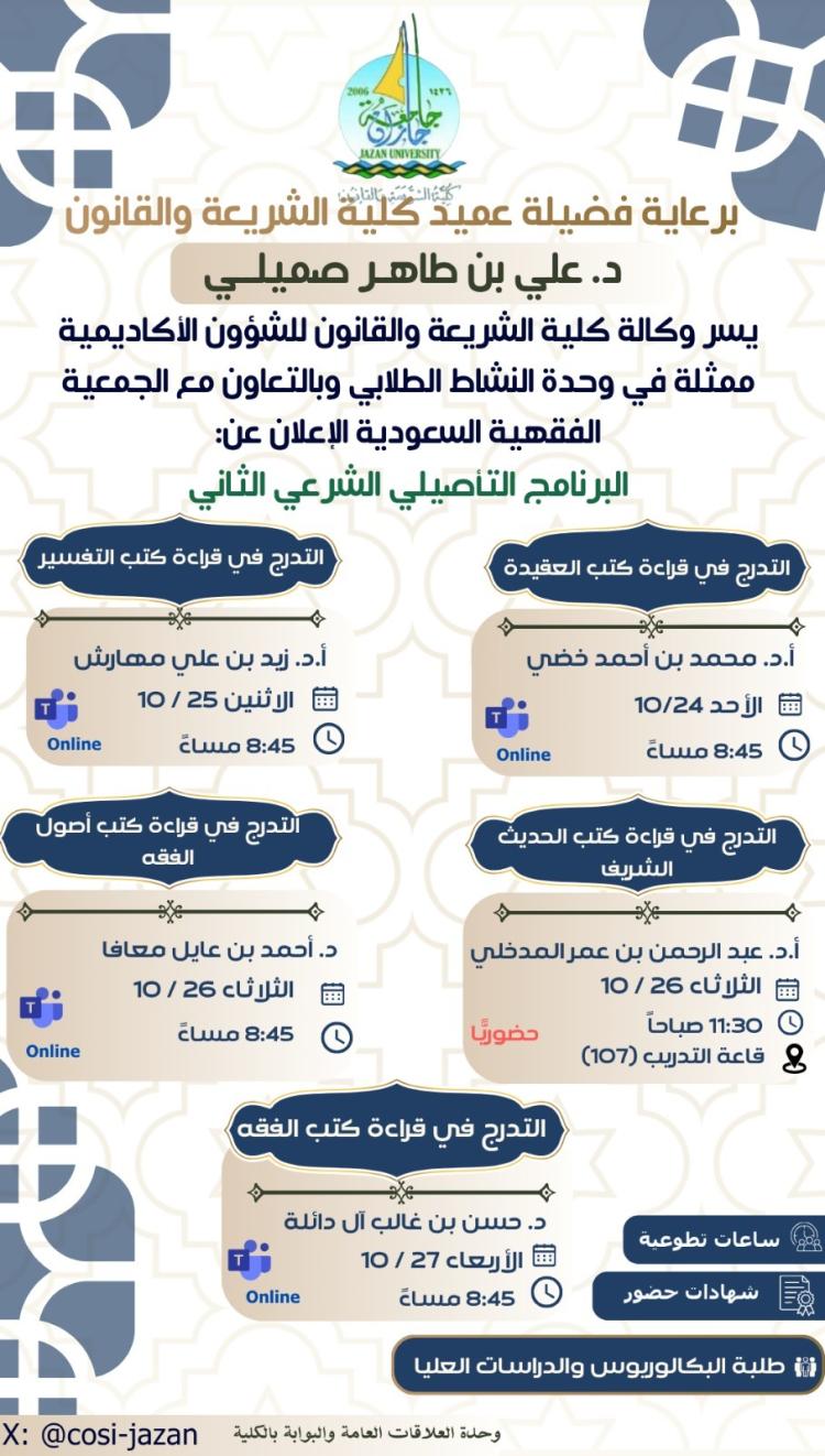 برنامج “التدرج في قراءة كتب التفسير” بكلية الشريعة والقانون